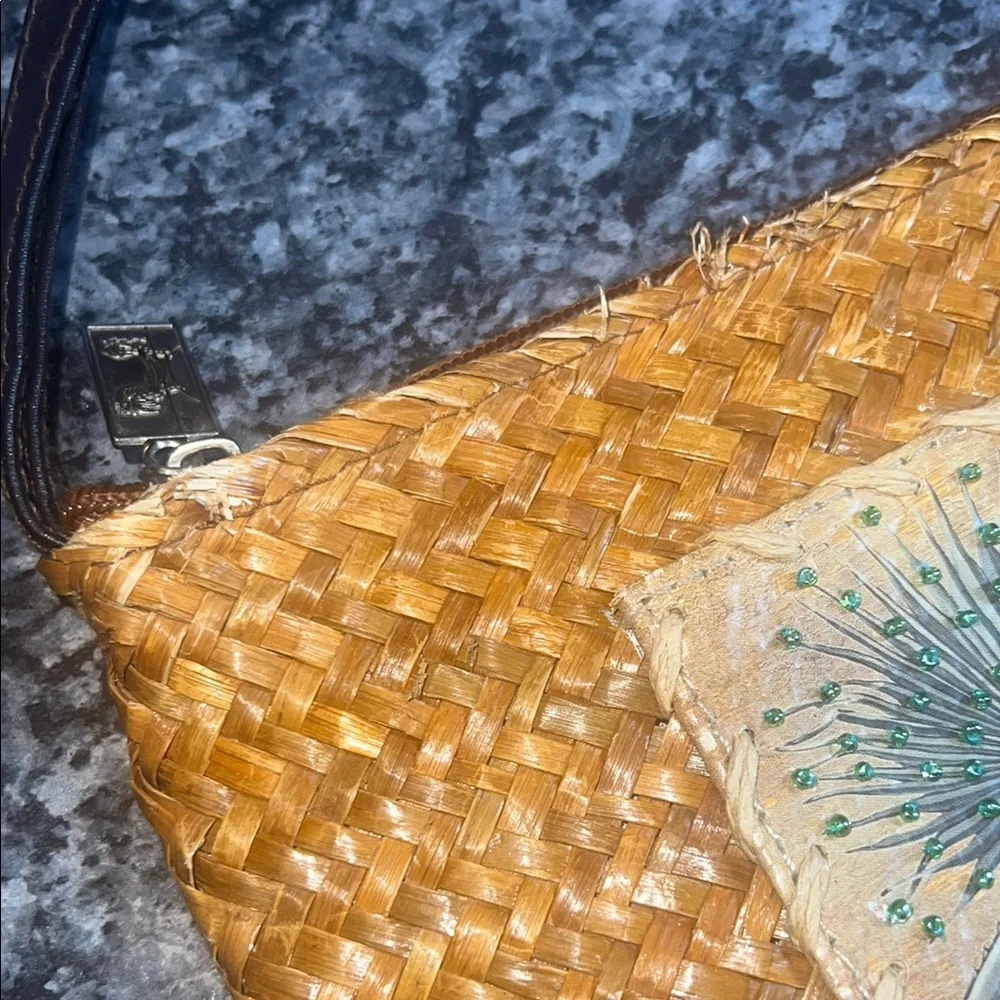 Sun N Sand Rattan Woven‎ Tan Clutch Wristlet with beading